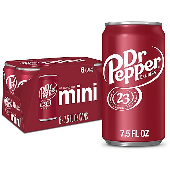 slide 1 of 1, Dr Pepper Soda In Mini Can - 6-7.5 Fl. Oz., 6 ct; 7.5 fl oz