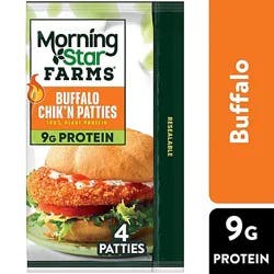 Morningstar Farms Meatless Chicken Patties Buffalo Vegan Plant Based Protein 4 Count - 10 Oz