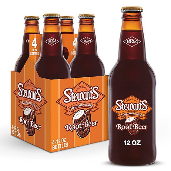 slide 1 of 1, Stewart's Made With Sugar Root Beer Soda Bottle - 4-12 Fl. Oz., 48 fl oz