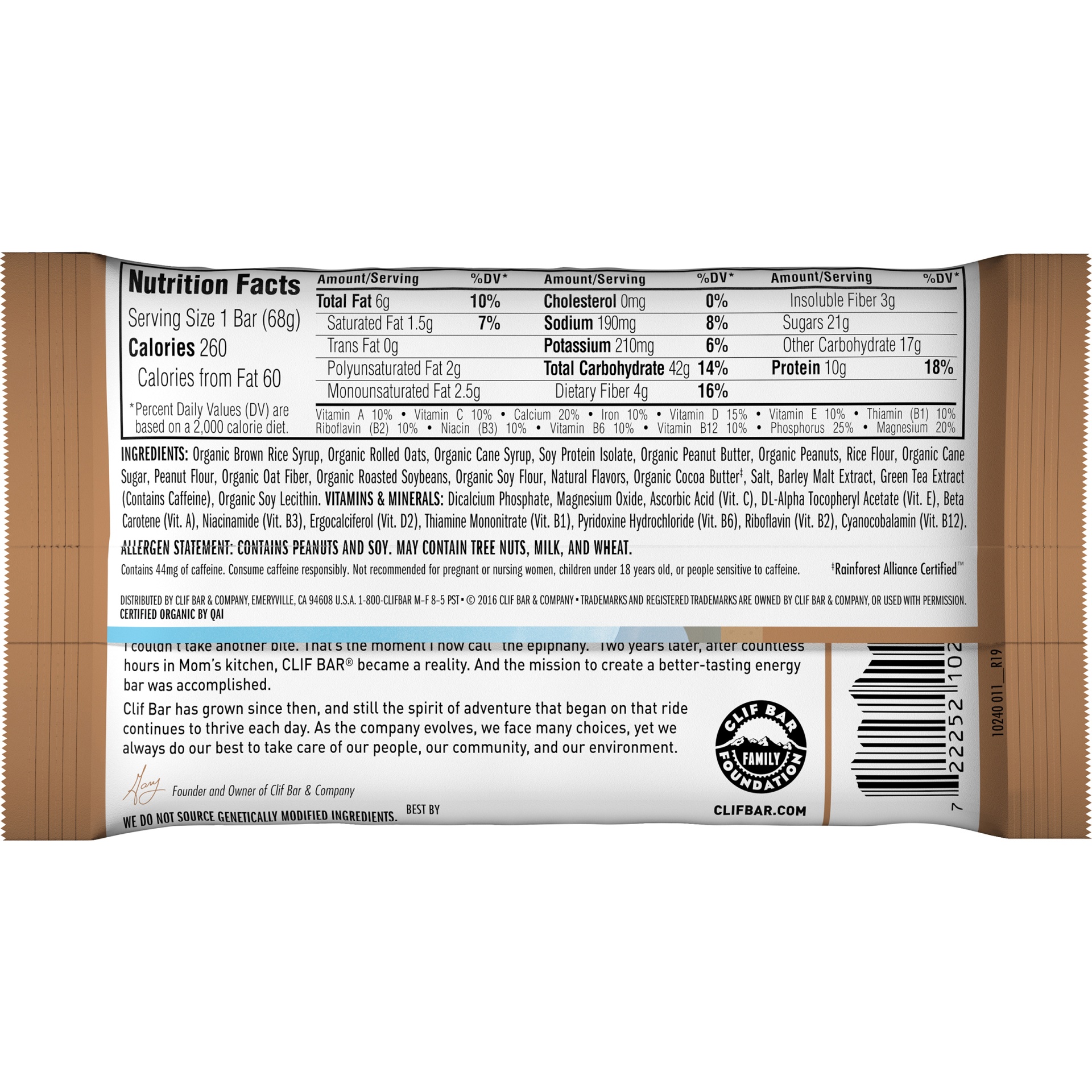 slide 5 of 6, United Natural Foods, Inc. Bar Peanut Toffee Buzz Contains Caffeine (Single), 2.4 oz