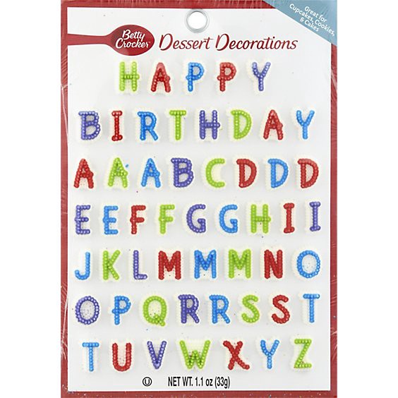 slide 1 of 11, Betty Crocker Decorations Candy Cake Alphabet Assortment Assorted Colors - 1.1 Oz, 1.1 oz