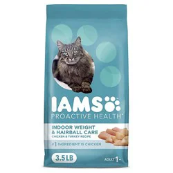 Iams Indoor Weight Control & Hairball Care Chicken & Turkey Adult Dry Cat Food - 3.5 Lbs