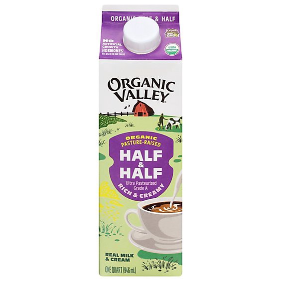 slide 1 of 1, Organic Valley Half & Half Organic Ultra Pasteurized Grade A - 1 Quart, 1 qt