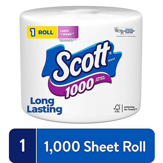 slide 1 of 6, Scott 1000 Toilet Paper 1000 Sheets Per Roll Toilet Paper - 1 Count, 1 ct