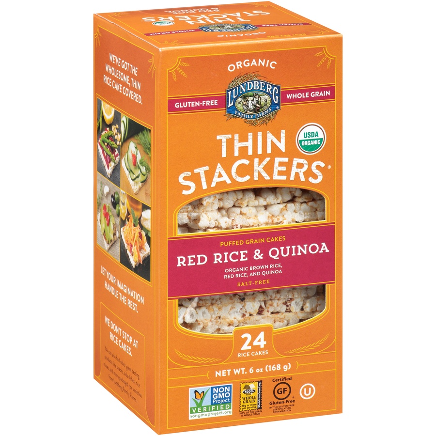 slide 2 of 8, Lundberg Family Farms Thin Stackers Organic Red Rice & Quinoa Rice Cakes 24 ea, 