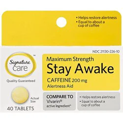 Signature Select/care Stay Awake Tablet Caffeine 200mg Alertness Aid Maximum Strength - 40 Count