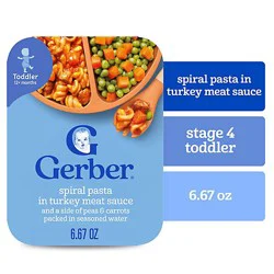 Gerber Spiral Pasta In Turkey Meat Sauce With Green And Yellow Beans Toddler Food Tray - 6.67 Oz