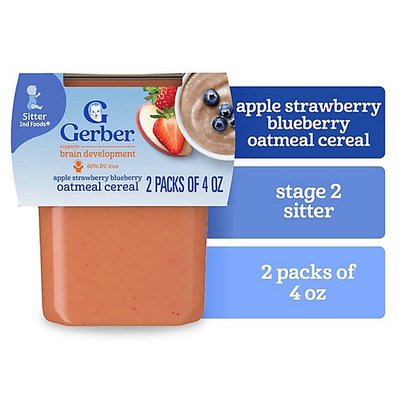 slide 1 of 13, Gerber 2nd Foods Apple Strawberry Blueberry With Mixed Cereal Baby Food Tub - 2-4 Oz, 2 ct; 4 oz