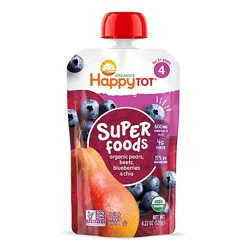 Happy Tot Organics Superfoods Stage Organic Pears Beets Blueberries + Super Chia - 4.22 Oz