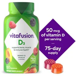 Vitafusion Dietary Supplement Gummy Vitamin D3 2000 Iu Peach Blackberry & Strawberry - 150 Count