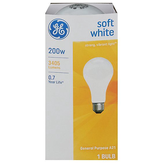slide 1 of 9, Ge Soft White A/w 200 Watt - Each, 1 ct