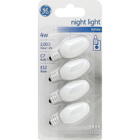 slide 1 of 1, Ge Lightbulb Night Light White 4 Watt - Each, 4 ct