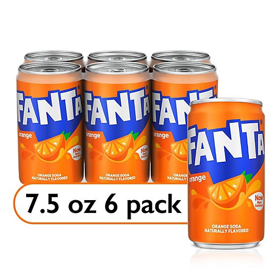 slide 1 of 3, Fanta Orange Soda Soft Drinks In Mini Cans Pack - 6-7.5 Fl. Oz., 6 ct; 7.5 fl oz