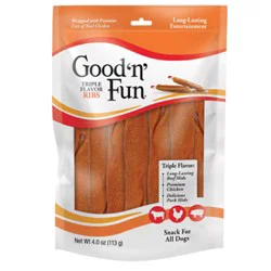 Good 'n' Fun Triple Flavor Ribs Rawhide For Dogs Bag - 4 Oz