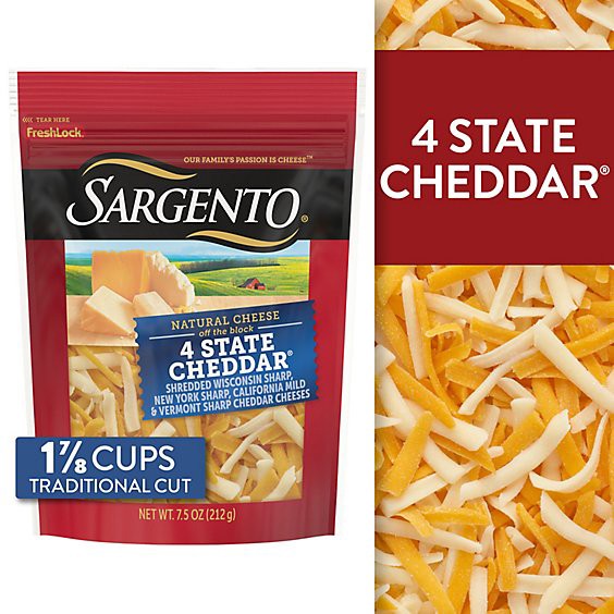 slide 1 of 8, Sargento Shredded 4 State Cheddar Natural Cheese - 7.5 Oz, 7.5 oz