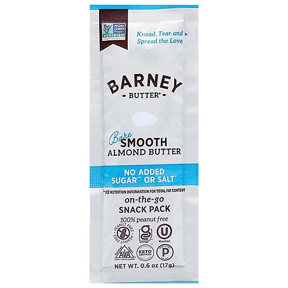 slide 1 of 1, Barney Butter Almond Butter Bare Smooth No Added Sugar Or Salt Snack Pack - 0.6 Oz, 0.6 oz