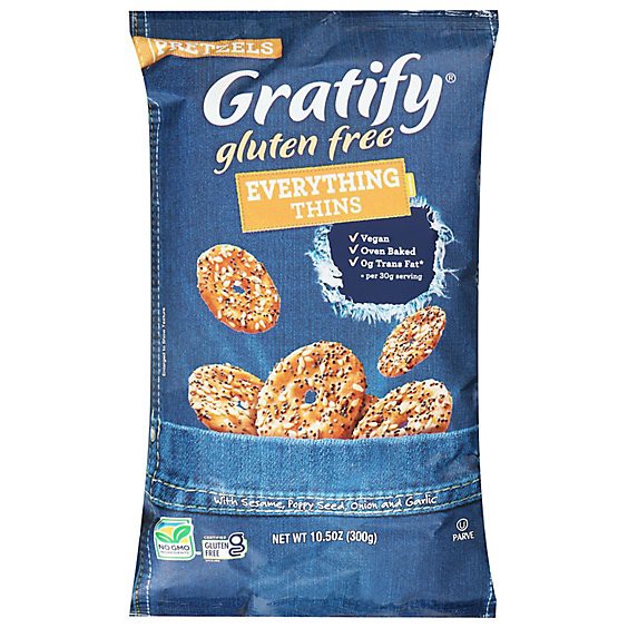 slide 1 of 1, Gratify Pretzels Gluten Free Thins Everything - 10.5 Oz, 10.5 oz