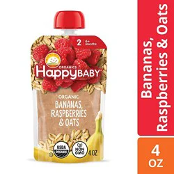 Happy Baby Organics Stage 2 Bananas Raspberries & Oats Pouch - 4 Oz