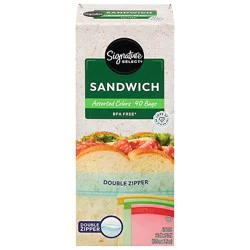 Signature Select Sandwich Bags Resealable Assorted Color - 40 Count
