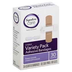 Signature Select/care Adhesive Bandages Variety Pack Sterile Assorted - 30 Count