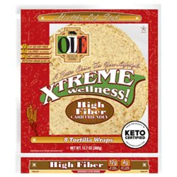 Ole Xtreme Wellness! Tortilla Wraps Flour High Fiber Low Carb Bag 8 Count - 12.7 Oz