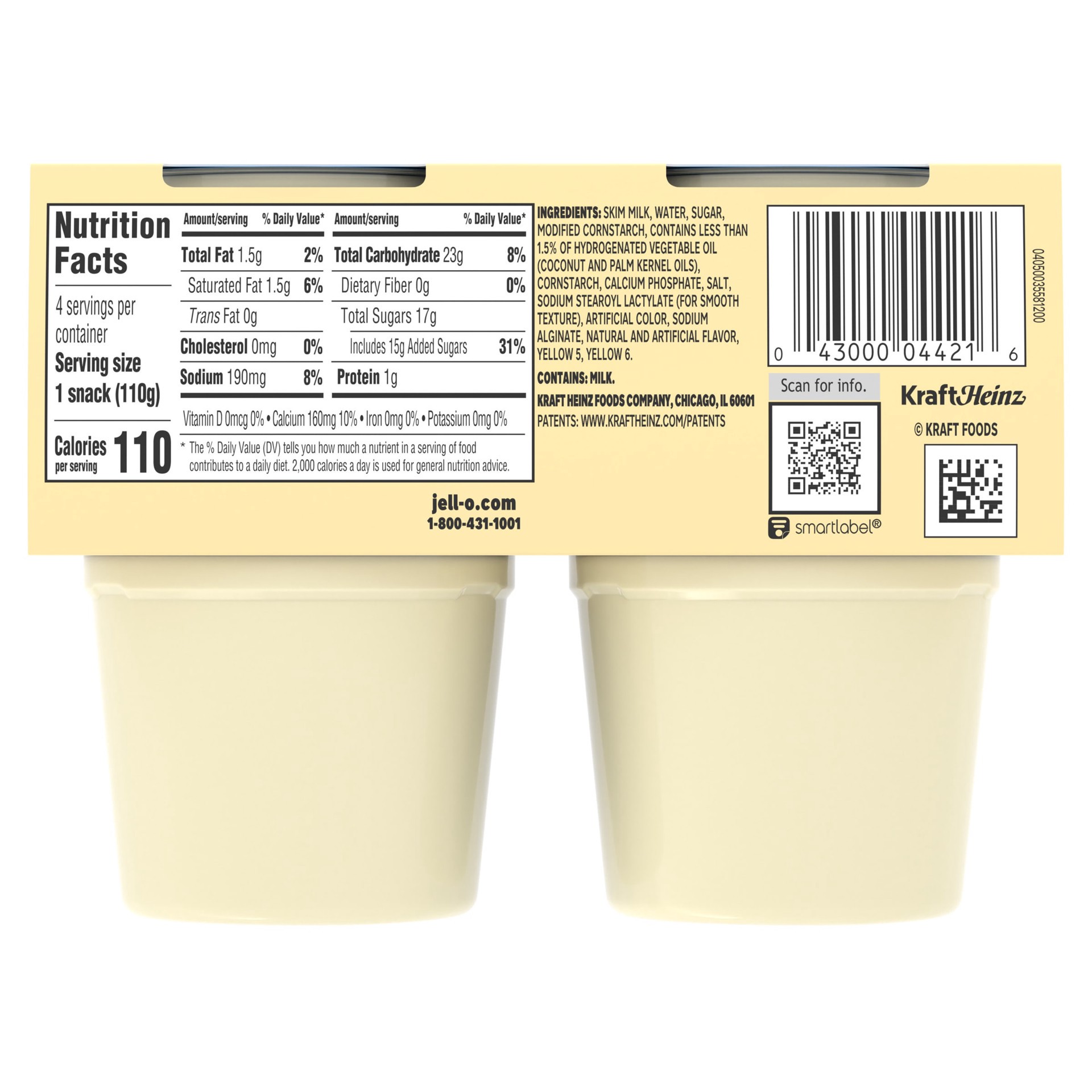 slide 5 of 8, Jell-O Original Vanilla Artificially Flavored Ready-To-Eat Pudding Snack - 4 Count, 4 ct; 3.87o