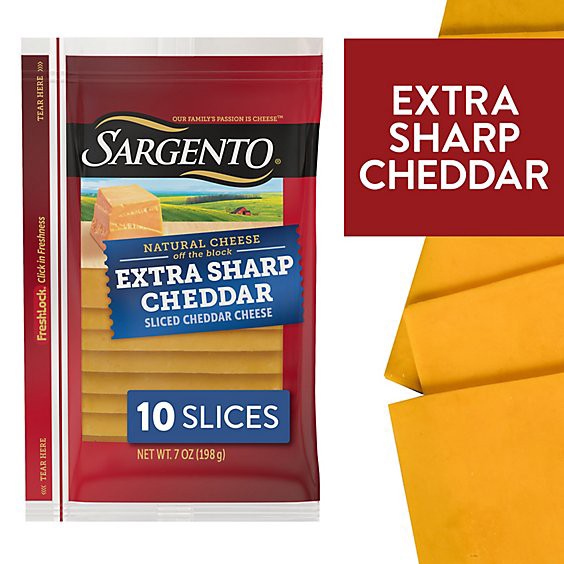 slide 1 of 8, Sargento Sliced Extra Sharp Natural Cheddar Cheese - 10 Count, 7 oz