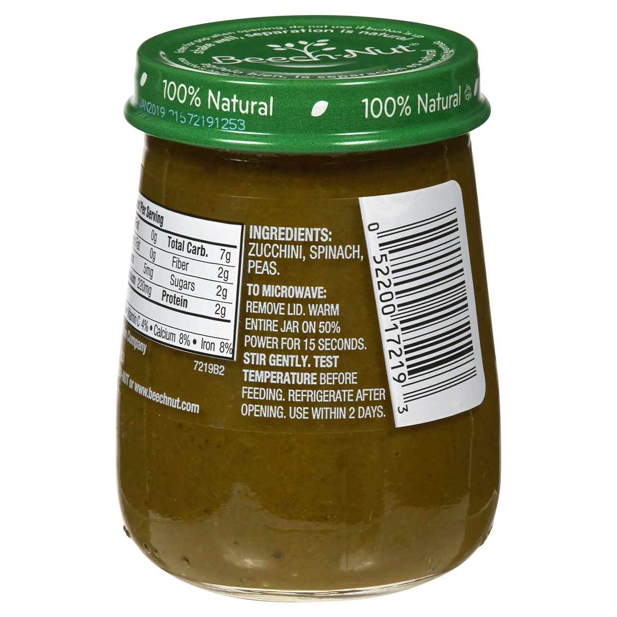 slide 2 of 2, Beech-Nut Naturals Stage 2 Baby Food, Spinach Zucchini & Peas, 4 oz Jar, 4 oz
