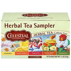 Celestial Seasonings Herbal Tea Bags Caffeine Free Sampler 5 Flavors - 18 Count