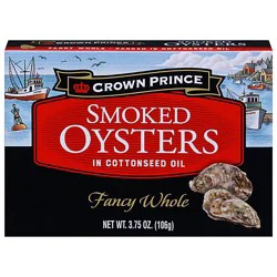 Crown Prince Oysters Smoked Fancy Whole In Cottonseed Oil - 3.75 Oz