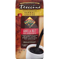 Teeccino Herbal Coffee Organic Caffeine-Free All-Purpose Grind Medium Roast Vanilla Nut - 11 Oz