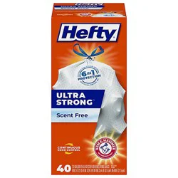 Hefty Trash Bags Drawstring Ultra Strong Tall 13 Gallon Scent Free - 40 Count