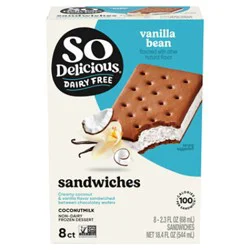 So Delicious Dairy Free Vanilla Bean Coconut Milk Frozen Dessert Sandwiches - 8-2.3 Fl. Oz.