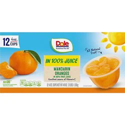 Dole Mandarin Oranges In 100% Fruit Juice Cups - 12-4 Oz
