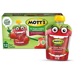 Motts Applesauce Strawberry No Sugar Added Clear Pouches - 12-3.2 Oz