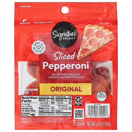 slide 1 of 1, Signature Select Sliced Original Pepperoni - 6 Oz, 6 oz