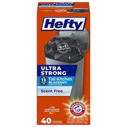Hefty Trash Bags Drawstring Ultra Strong Blackout Tall 13 Gallon Scent Free - 40 Count