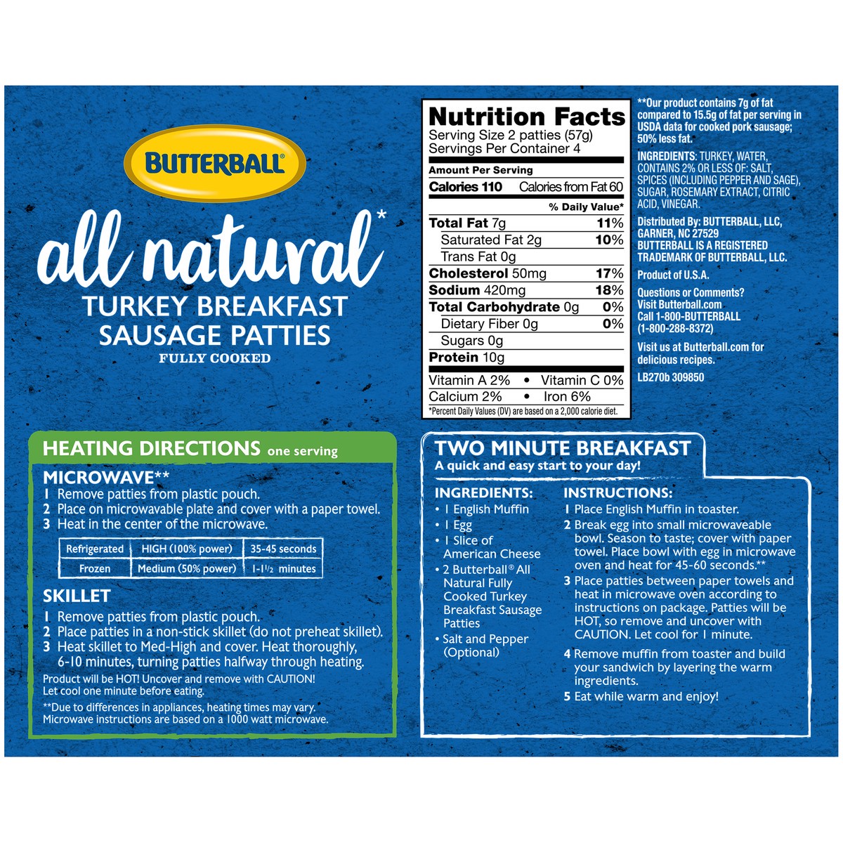 slide 13 of 13, Butterball All Natural Sausage Turkey Breakfast Patties - 8 Oz, 8 oz
