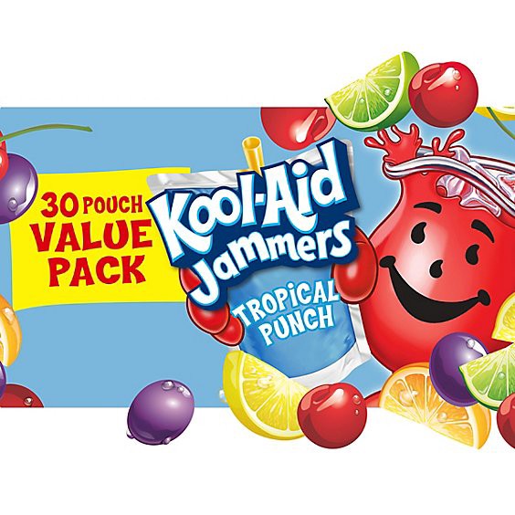 slide 1 of 8, Kool-Aid Jammers Tropical Punch Drink Value Pack Pouches - 30-6 Fl. Oz., 180.0 fl oz