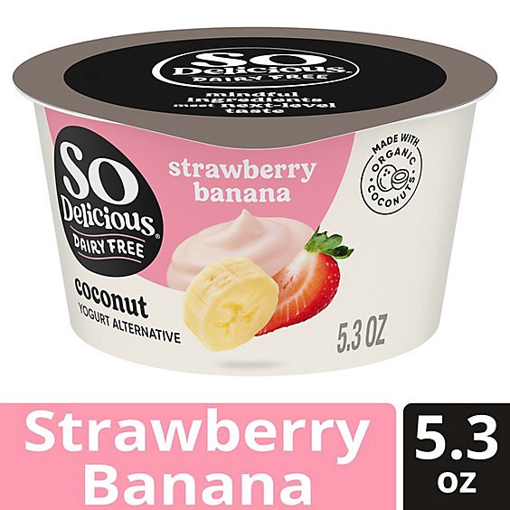 slide 1 of 1, So Delicious Dairy Free Strawberry Banana Coconut Milk Yogurt Cup - 5.3 Oz, 5.3 oz