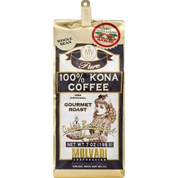 Mulvadi Coffee Gourmet Roast Coffee Kona Pure Whole Bean - 7 Oz