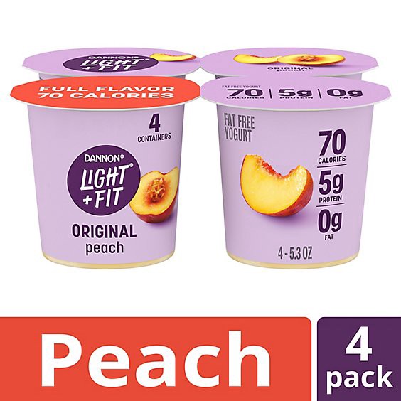 slide 1 of 3, Light + Fit Peach Nonfat Gluten Free Yogurt - 4-5.3 Oz, 4 ct; 5.3 oz