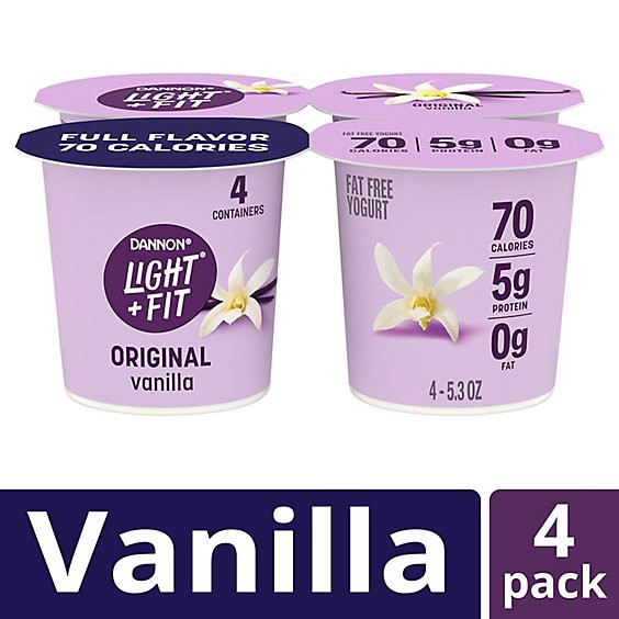 slide 1 of 12, Light + Fit Vanilla Nonfat Gluten Free Yogurt - 4-5.3 Oz, 4 ct; 5.3 oz