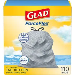 Glad Forceflex Tall Kitchen Drawstring Trash Bags 13 Gallon Gain Fresh Clean With Febreze - 110 Count