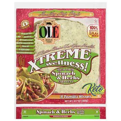 Ole Xtreme Wellness! Tortilla Wraps Flour Spinach & Herb Bag 8 Count - 12.7 Oz