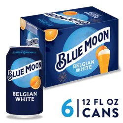 Blue Moon Belgian White Craft Belgian Style Wheat Ale Beer 5.4% Abv Cans - 6-12 Fl. Oz.