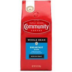 Community Coffee Whole Bean Medium Roast Breakfast Blend - 12 Oz