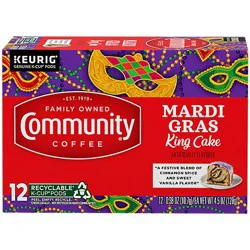 Community Coffee Mardi Gras King Cake Medium Roast Single Serve Keurig K-Cup Pods - 12 Count
