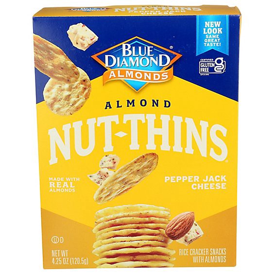 slide 1 of 1, Blue Diamond Nut Thins Cracker Snacks Almond Nut & Rice Pepper Jack Cheese - 4.25 Oz, 4.25 oz