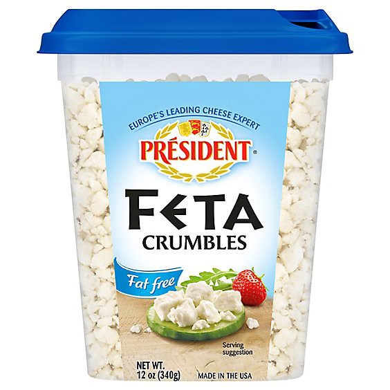 slide 1 of 1, President Feta Plain Fat Free Crumbled - 12 Oz, 12 oz